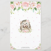 Igel Pink Floral Baby Dusche Bingo Spiel (Rückseite)