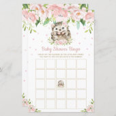 Igel Pink Floral Baby Dusche Bingo Spiel (Vorne/Hinten)