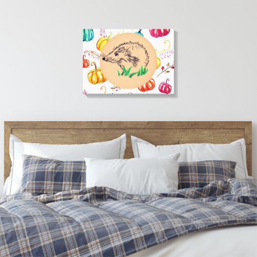 Igel Pumpkins Fall Canvas Print Leinwanddruck (Insitu (Schlafzimmer))