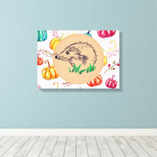 Igel Pumpkins Fall Canvas Print Leinwanddruck (Insitu (Holzboden))