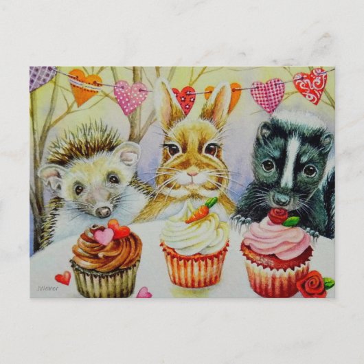 Igel Rabbit Skunk & Cupcakes Postkarte (Vorderseite)