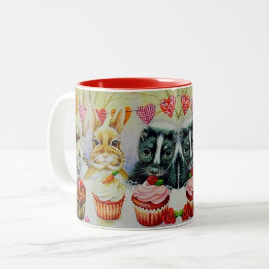 Igel Rabbit Skunk & Cupcakes Zweifarbige Tasse (Vorderseite Links)