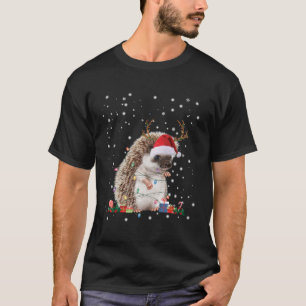 Igel Rentier Weihnachtsmannmütze Weihnachtsbeleuch T-Shirt