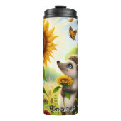 Igel Riecht eine Sonnenblume Thermosbecher (Vorderseite)