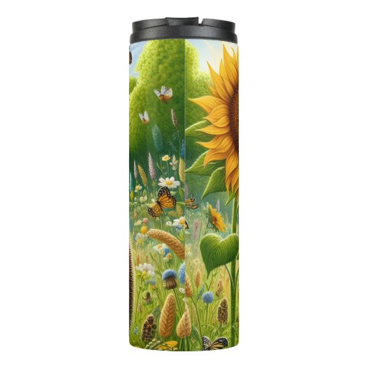 Igel Riecht eine Sonnenblume Thermosbecher (Rückseite)