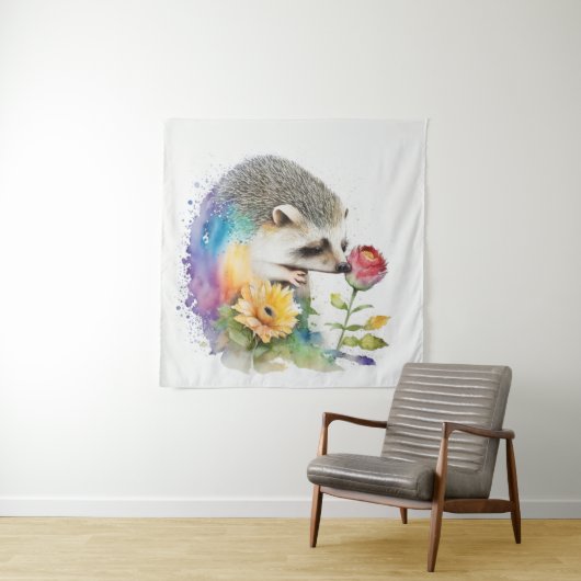 Igel riecht nach einer rote Rose Wandteppich (Beispiel)