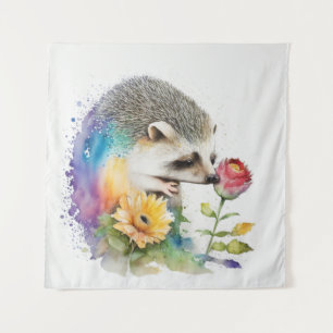 Igel riecht nach einer rote Rose Wandteppich