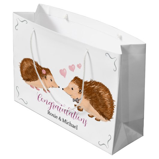 Igel romantische Hochzeit oder Verlobung Große Geschenktüte (Rückseite Schrägansicht)