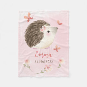 Igel rosa 2 - Aquarell-Design   personalisierbare Fleecedecke