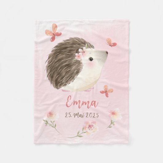 Igel rosa 2 - Aquarell-Design | personalisierbare Fleecedecke (Vorderseite)