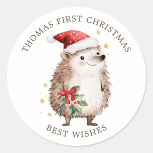 Igel Santa Hut Baby 1. Weihnachten Runder Aufkleber