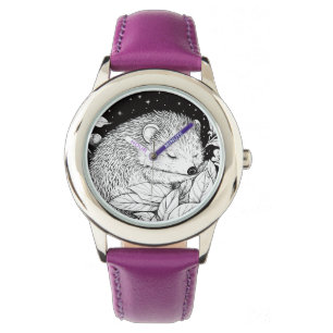 Igel schlafend im Herbstlaub mit Sternenhimmel Armbanduhr