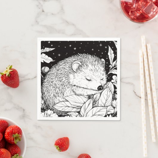 Igel schläft im Laub unter dem Sternenhimmel Serviette (Beispiel)