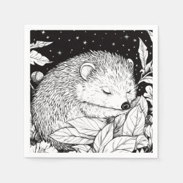 Igel schläft im Laub unter dem Sternenhimmel Serviette