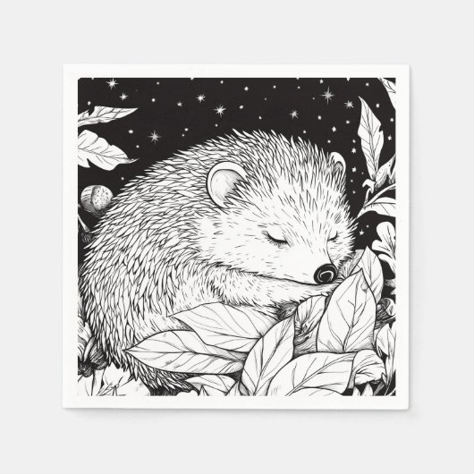 Igel schläft im Laub unter dem Sternenhimmel Serviette (Vorderseite)