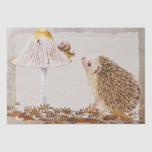 Igel Snail Forest Mushroom Wasserfarbe Seidenpapier (Vorderseite)