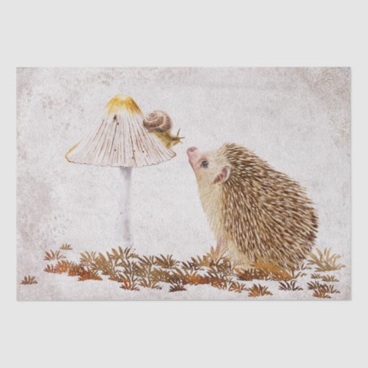 Igel Snail Forest Mushroom Wasserfarbe Seidenpapier (Vorderseite)
