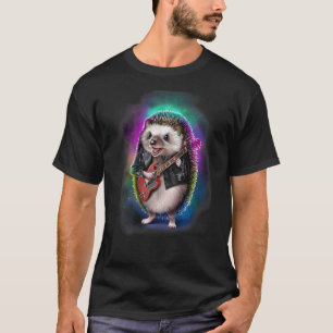 Igel spielt elektrische Gitarre in Galaxie Regenbo T-Shirt