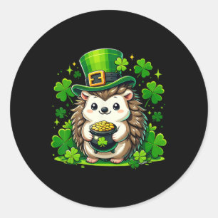 Igel St Patricks Tag Niedlicher Igel für Kinder Runder Aufkleber