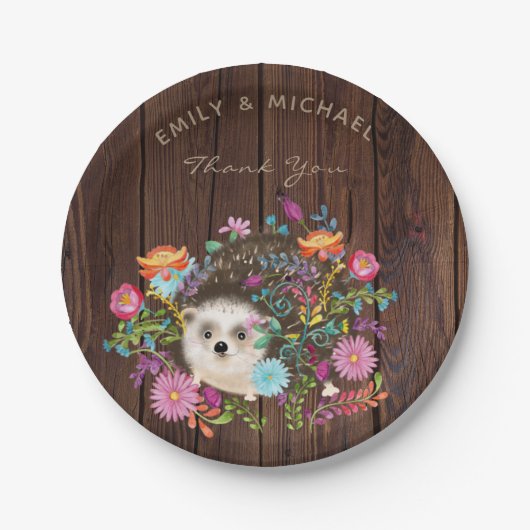 Igel-Teller aus Holz Rustikale Wasserfarbe Pappteller (Vorderseite)