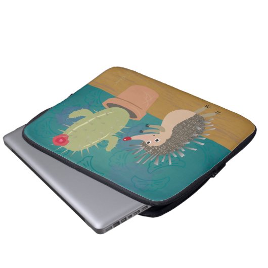 Igel trifft Kaktus-Laptop-Hülse Laptopschutzhülle (Vorne Knopf)