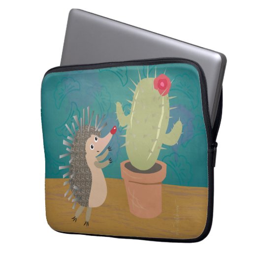 Igel trifft Kaktus-Laptop-Hülse Laptopschutzhülle (Vorderseite Links)