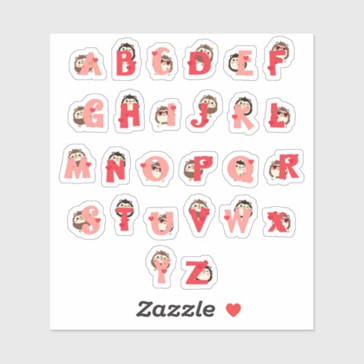 Igel Umarmungen Alphabet Aufkleber | Süße Igel-Buc (Blatt)