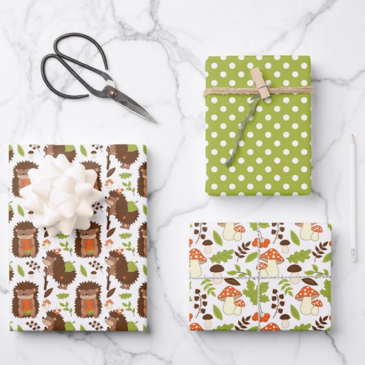 Igel und Amanita Wrapping Paper Geschenkpapier Set (Vorderseite)