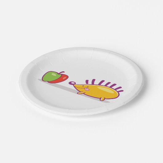 Igel und Apfel Pappteller (Schrägansicht)