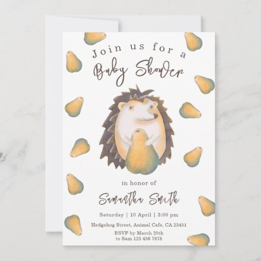 Igel- und Birnendusche Einladung (Vorderseite)