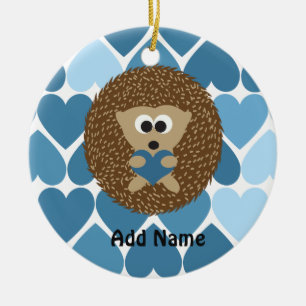 Igel und blaue Herzen Keramikornament