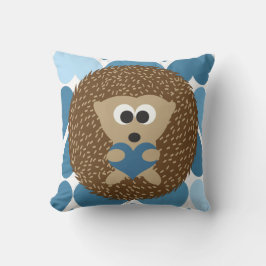 Igel und blaue Herzen Kissen