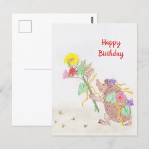 Igel und Blume Bouquet Postkarte
