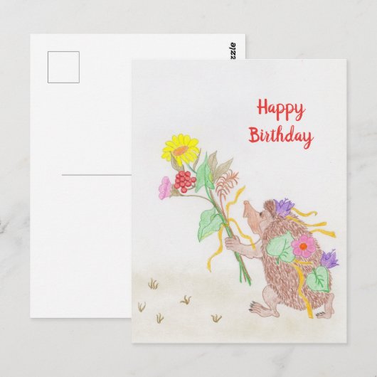Igel und Blume Bouquet Postkarte (Vorne/Hinten)