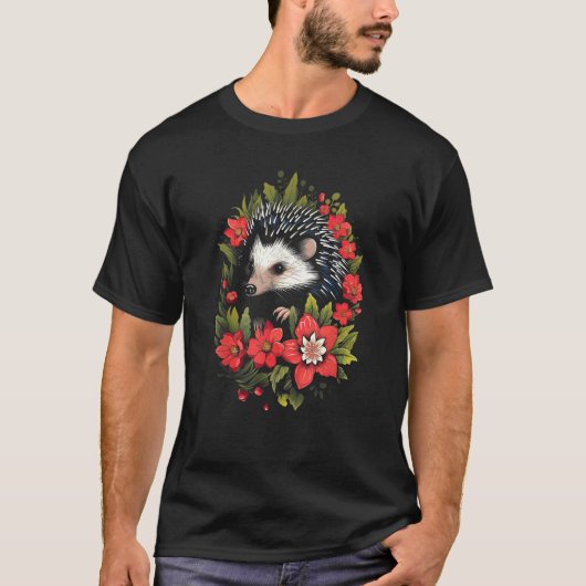 Igel und Blume Grafisch T-Shirt (Vorderseite)