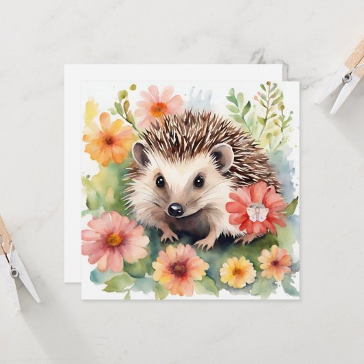 Igel und Blume Karte (Vorderseite/Rückseite Beispiel)