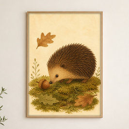 Igel und Eichel Aquarell Whimsical Poster