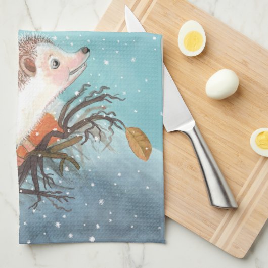 Igel und erste Schneeflocken Geschirrtuch (Viertel Falte)