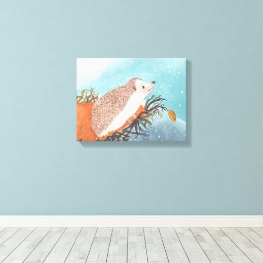 Igel und erste Schneeflocken Leinwanddruck (Insitu (Holzboden))
