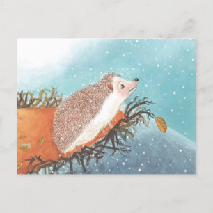 Igel und erste Schneeflocken Postkarte