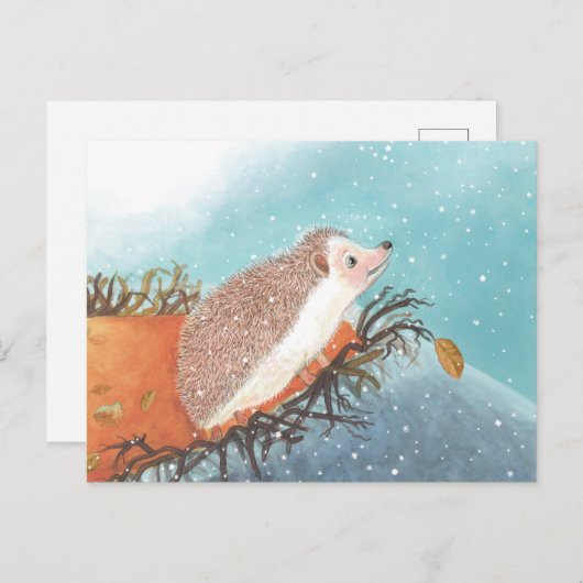 Igel und erste Schneeflocken Postkarte (Vorne/Hinten)
