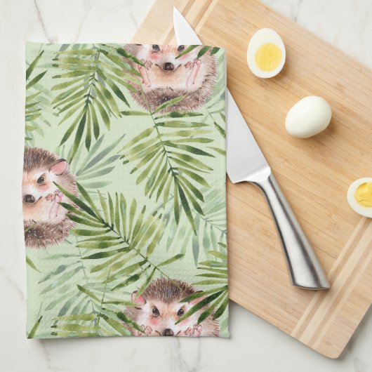 Igel und grüne Blätter Geschirrtuch (Viertel Falte)