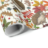 Igel und Herbstwaldflora auf Elfenbein Geschenkpapier (Rolleneckpunkt)