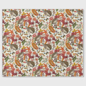 Igel und Herbstwaldflora auf Elfenbein Geschenkpapier (Flach)