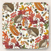 Igel und Herbstwaldflora auf Elfenbein Getränkeuntersetzer (Vorderseite)