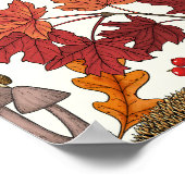 Igel und Herbstwaldflora auf Elfenbein Poster (Ecke)