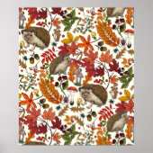 Igel und Herbstwaldflora auf Elfenbein Poster (Vorne)
