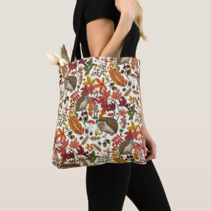Igel und Herbstwaldflora auf Elfenbein Tasche
