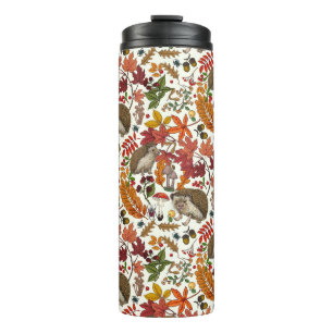 Igel und Herbstwaldflora auf Elfenbein Thermosbecher