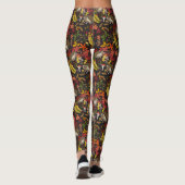 Igel und Herbstwaldflora auf Schwarz Leggings (Rückseite)